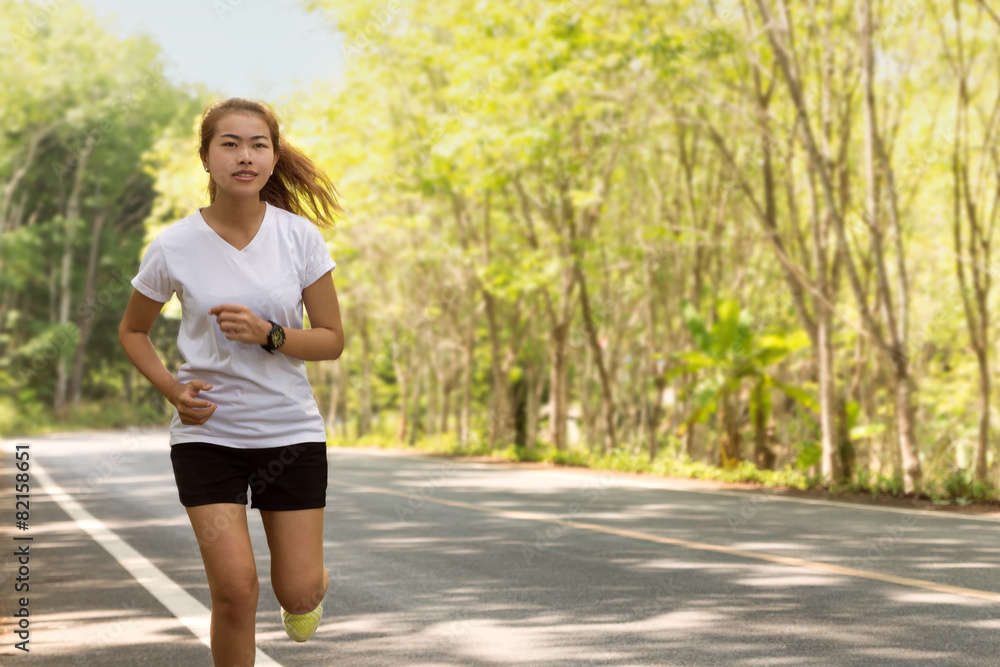 beauty women running on road rural in morning activity healthy l beauty women running on road rural in morning activity healthy l