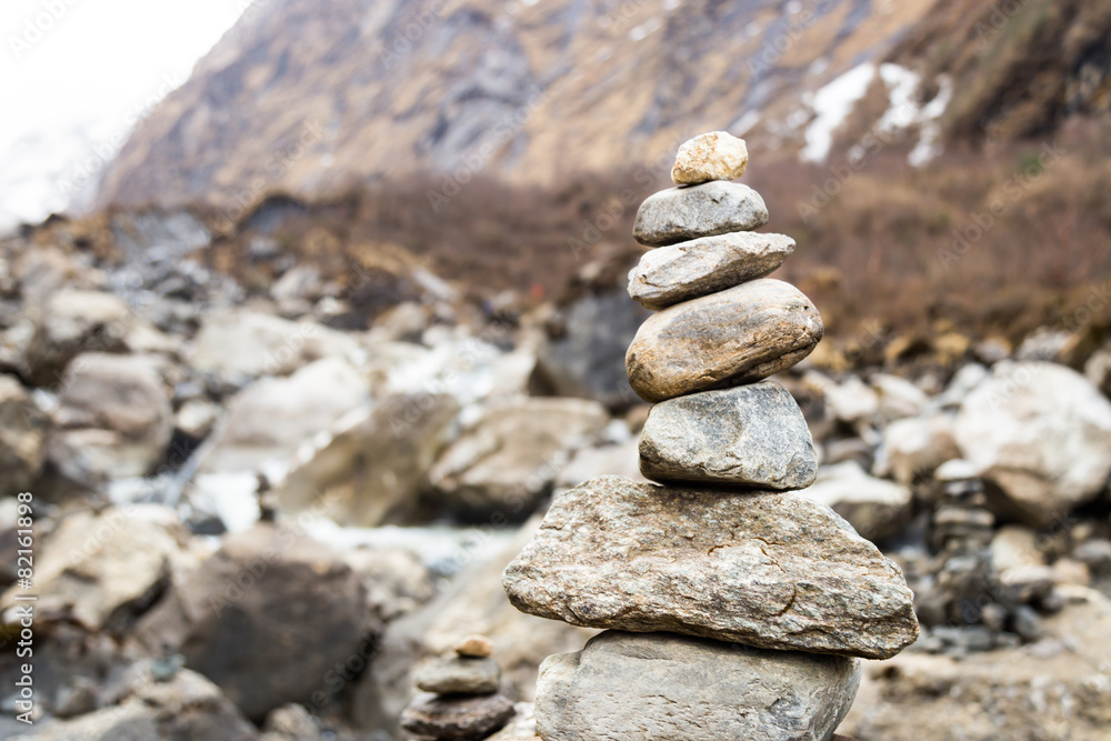 Zen rock arrangement along trail to mountains of Nepal Zen rock arrangement along trail to mountains of Nepal