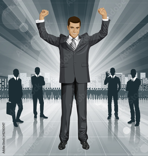 Vector Businessman With Hands Up