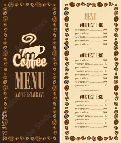 menu for the cafe with a cup of coffee