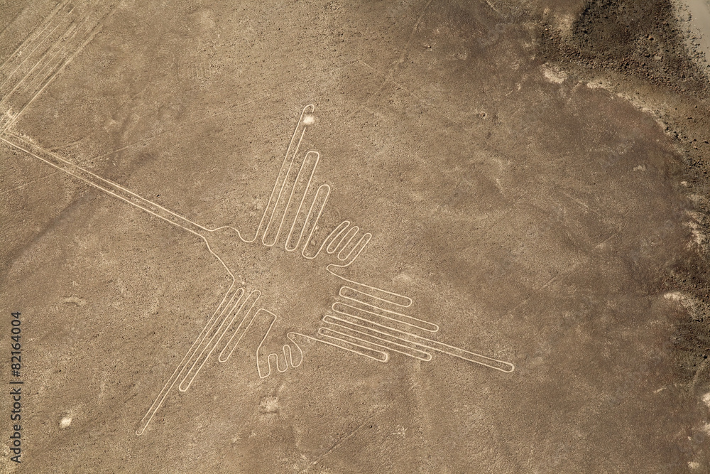 Lines and Geoglyphs of Nazca, Peru - Hummingbird - obrazy, fototapety, plakaty 