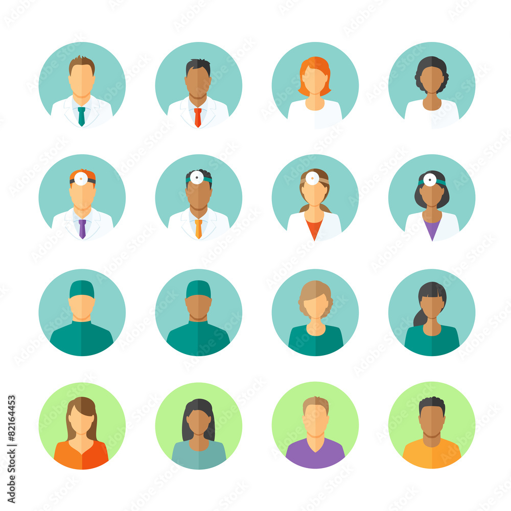 Flat avatars of doctors and patients for medical forum Flat avatars of doctors and patients for medical forum