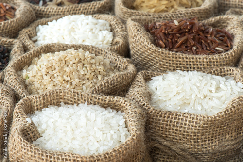 Group of organics rice in a sack