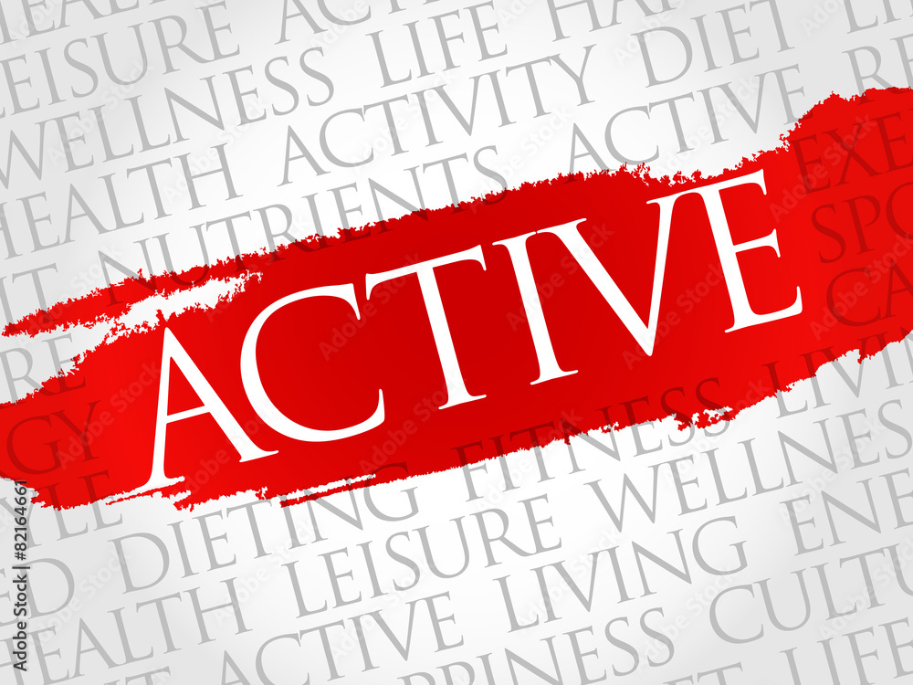ACTIVE word cloud, fitness, sport, health concept ACTIVE word cloud, fitness, sport, health concept
