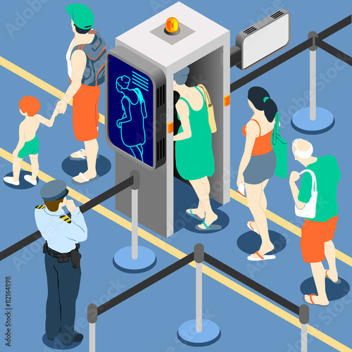 Isometric Queue at Security Checkpoint Machine