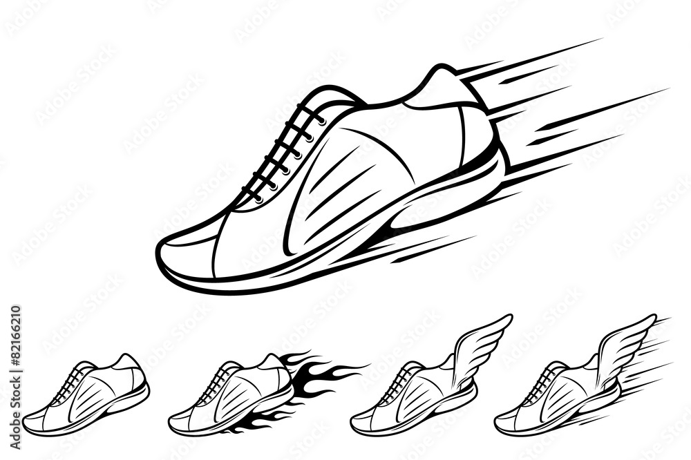 Running shoe icons, sports shoe with motion and fire trails Stock Vector |  Adobe Stock