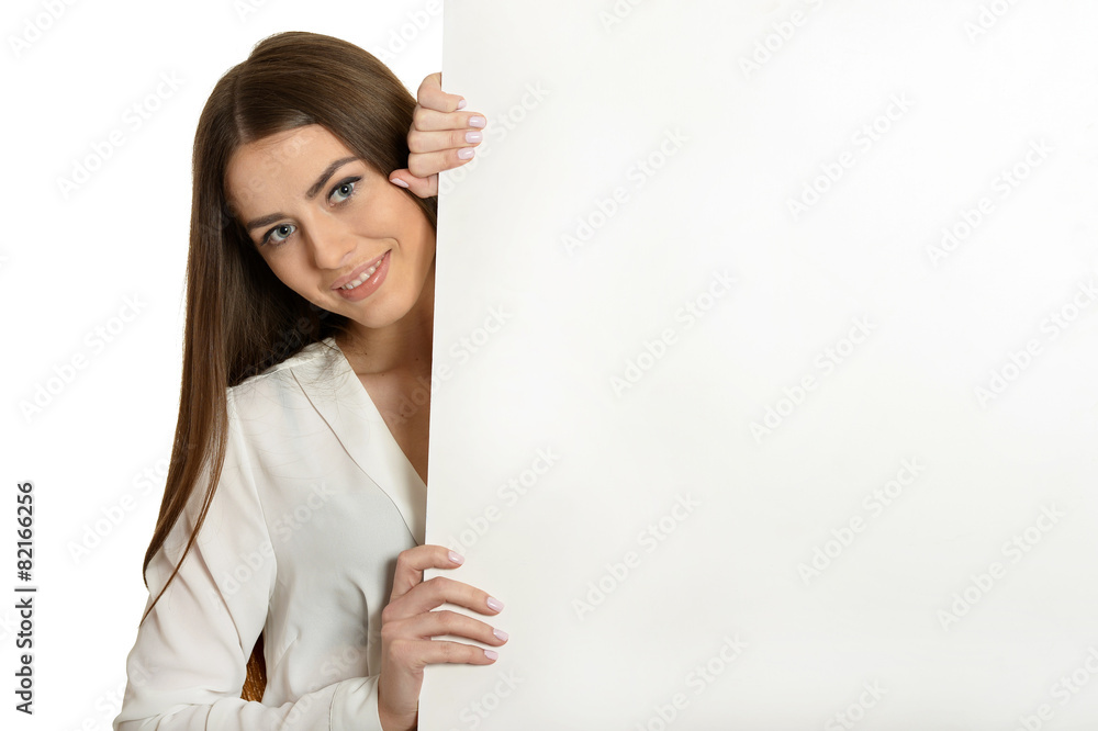 Beautiful woman and signboard Beautiful woman and signboard