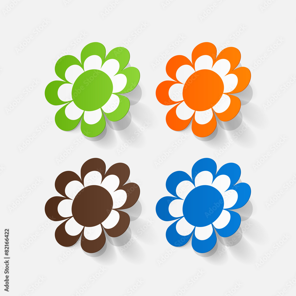 Realistic paper sticker: flowers. camomile Realistic paper sticker: flowers. camomile