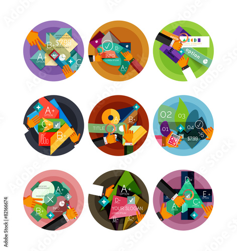Set of flat design circle infographic icons