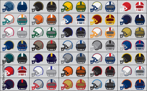 Icons of American football helmets. Vector illustration.