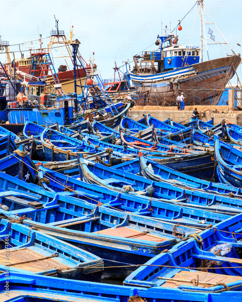 Blue boats of Essaouira, Morocco