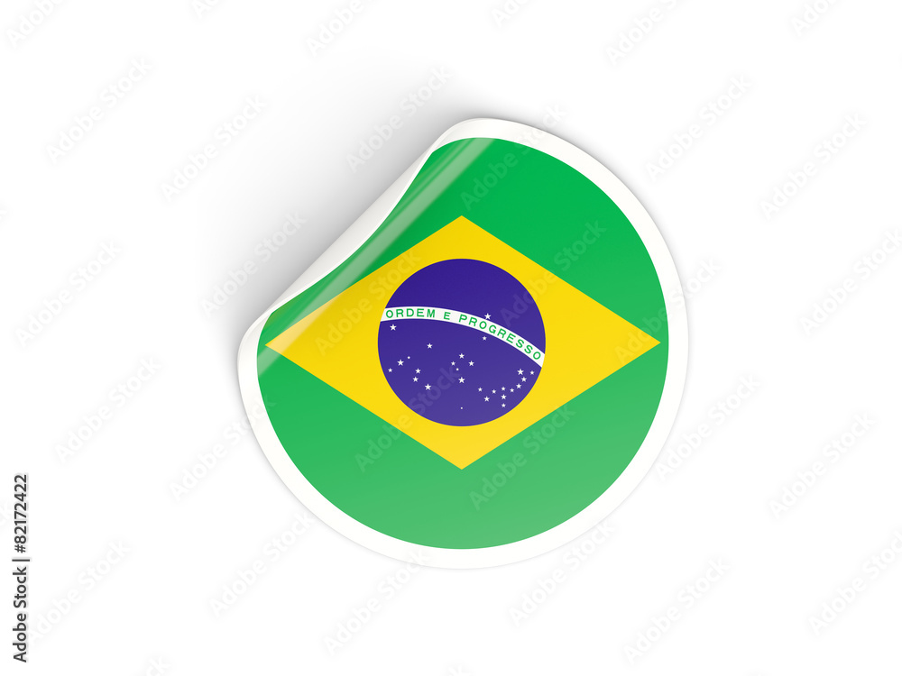 Fototapeta premium Round sticker with flag of brazil