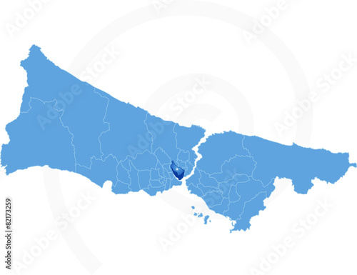 Istanbul Map with administrative districts where Beyoglu is pull