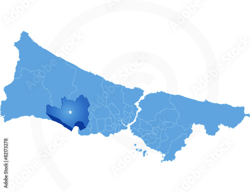 Istanbul Map with administrative districts where Buyukcekmece is