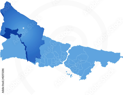 Istanbul Map with administrative districts where Catalca is pull