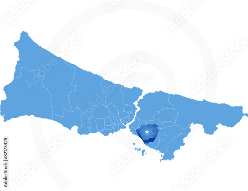 Istanbul Map with administrative districts where Maltepe is pull