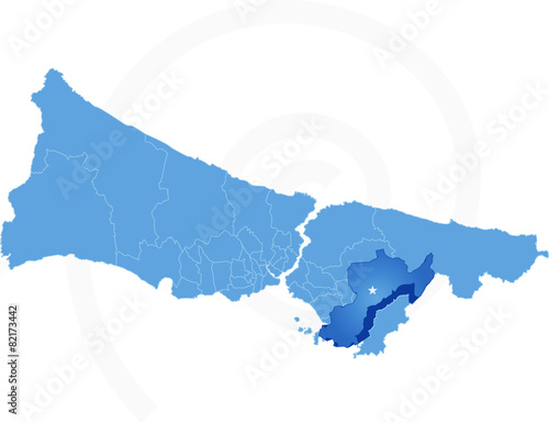 Istanbul Map with administrative districts where Pendik is pulle