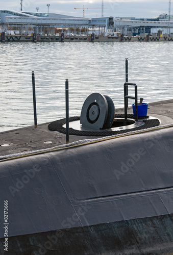 Open hatch in a submarine. Boat maintenance.