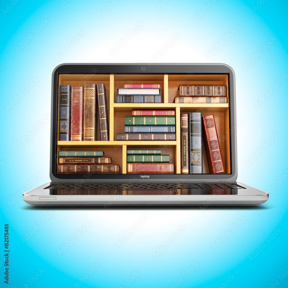 E-learning education internet library or book store. Laptop and