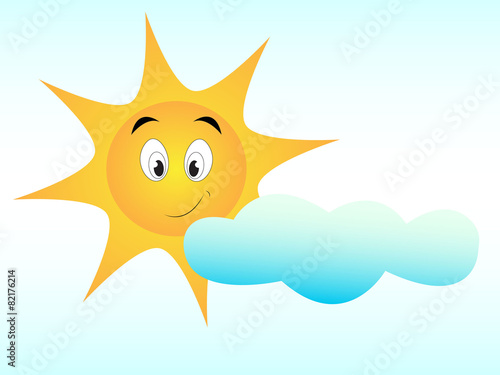 Cute sun with happy face with cloud on white board