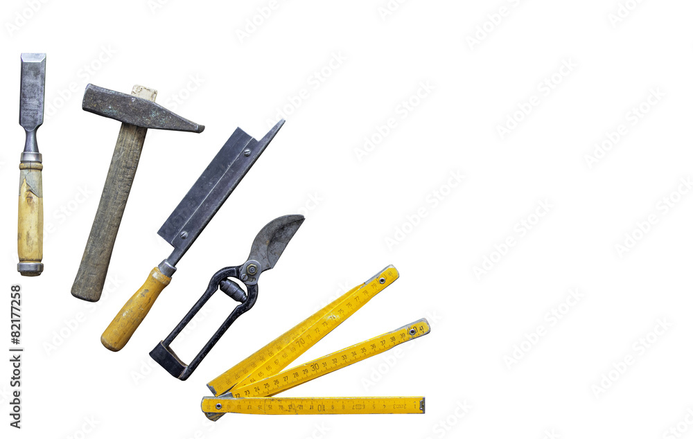 old tools isolated on white background old tools isolated on white background