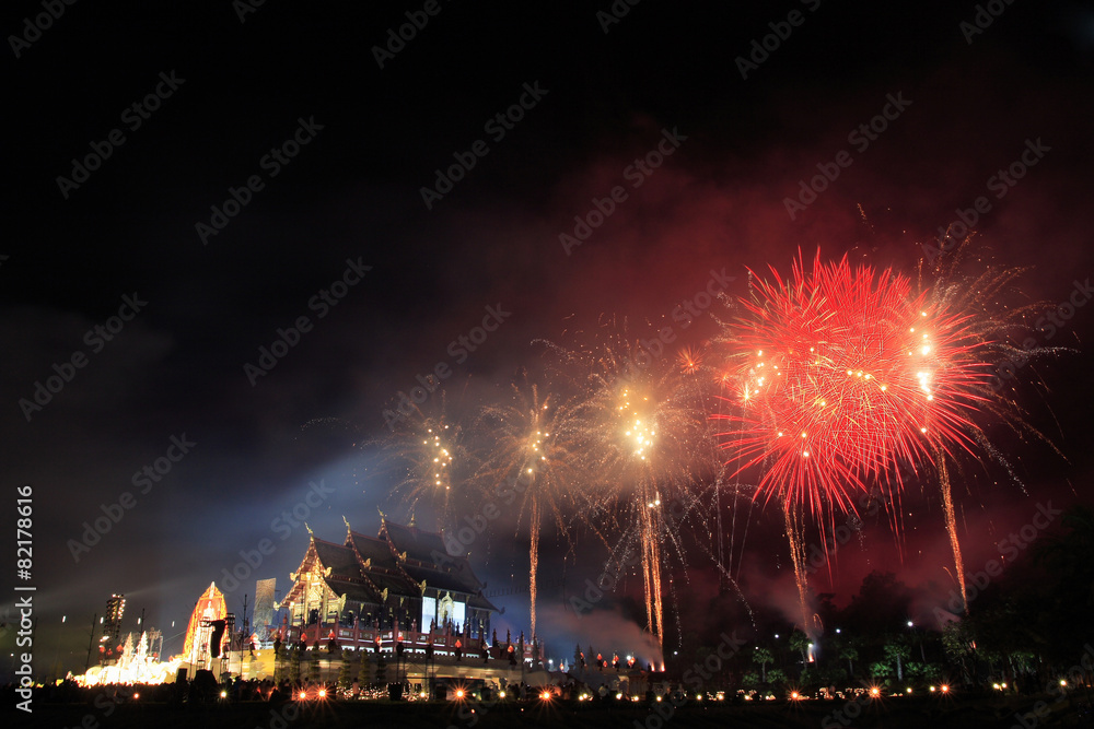 Fire works at the Royal Pavilion, Chiang Mai, Thailand.