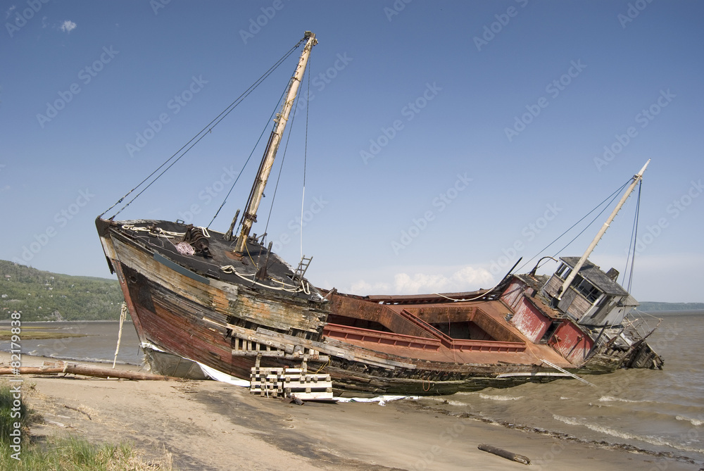 Full View of a Shipwreck on the Beach