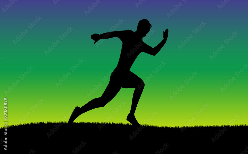 Silhouette of running man with sunset colorful background Silhouette of running man with sunset colorful background