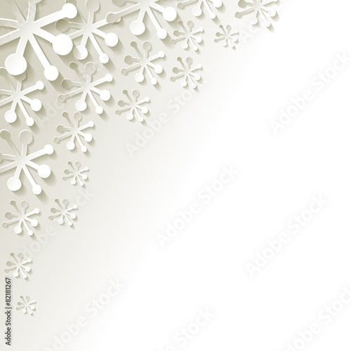 White paper snowflakes on white background