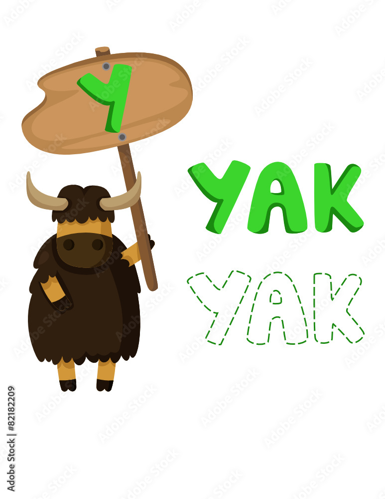 Fototapeta premium animal alphabet y with yak