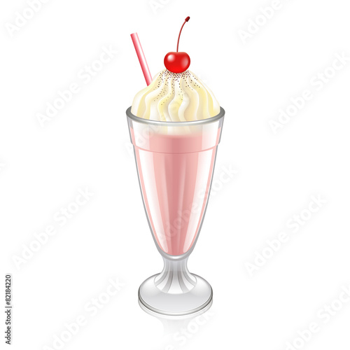 Milkshake and cherry isolated on white vector