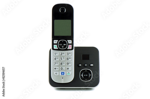 Wireless black telephone with cradle