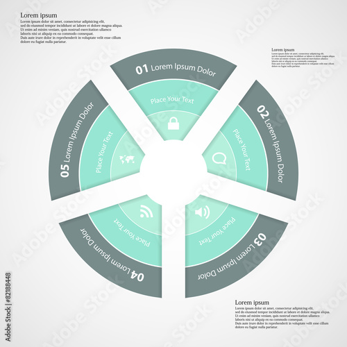 Round infographic consists of five parts