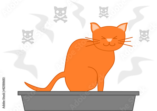 Fototapeta Naklejka Na Ścianę i Meble -  cat poop in the litterbox funny cartoon illustration