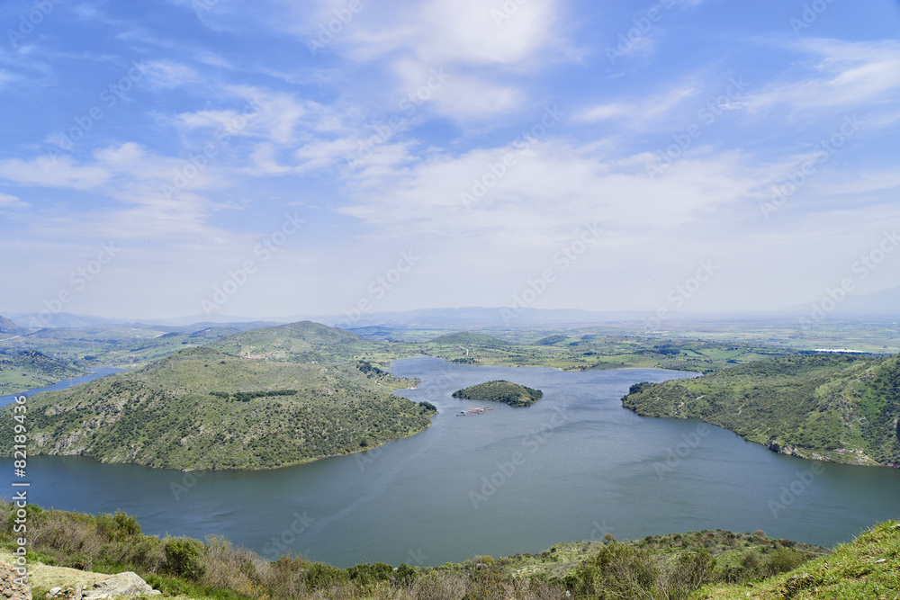 Panoramic view from ancient city of Pergamon to the lake (Turkey