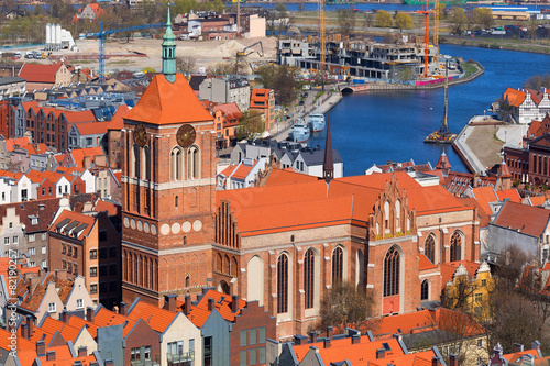 St. John's Church in old town in Gdansk aerial view, Poland.