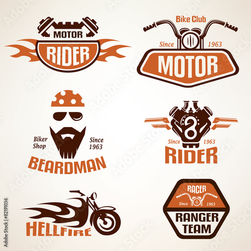 Set of vintage motorcycle labels, badges and design elements