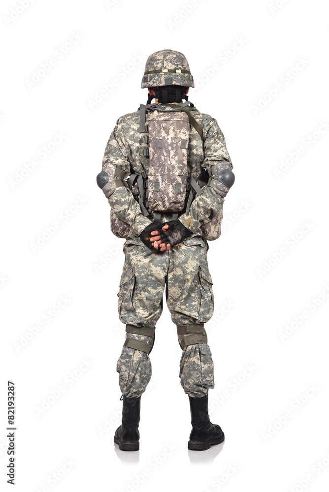 US soldier standing back US soldier standing back