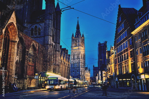 Slika na platnu Ghent city center at night
