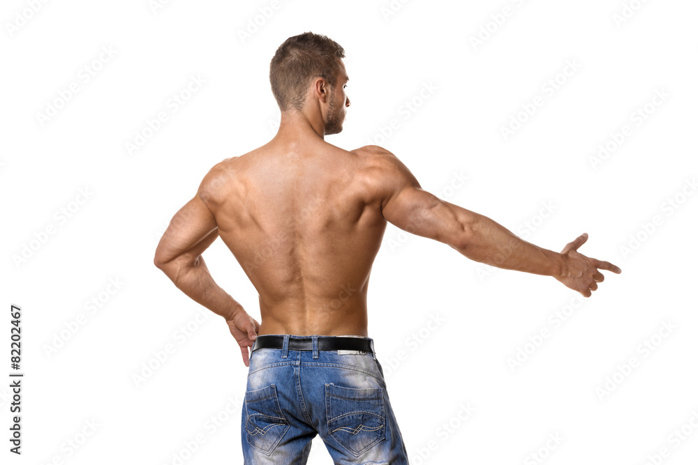 Athlete in denim trousers Athlete in denim trousers