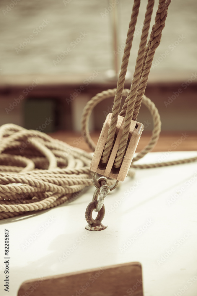 Fototapeta premium Yachting. Block with rope. Detail of a sailing boat