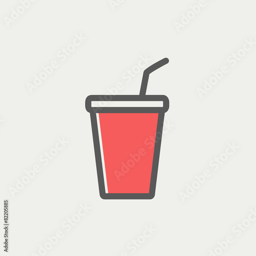 Disposable cup with lid and straw thin line icon