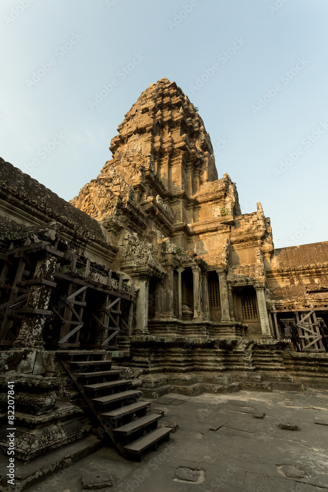 Naklejka premium Angkor tower withh wood stairs