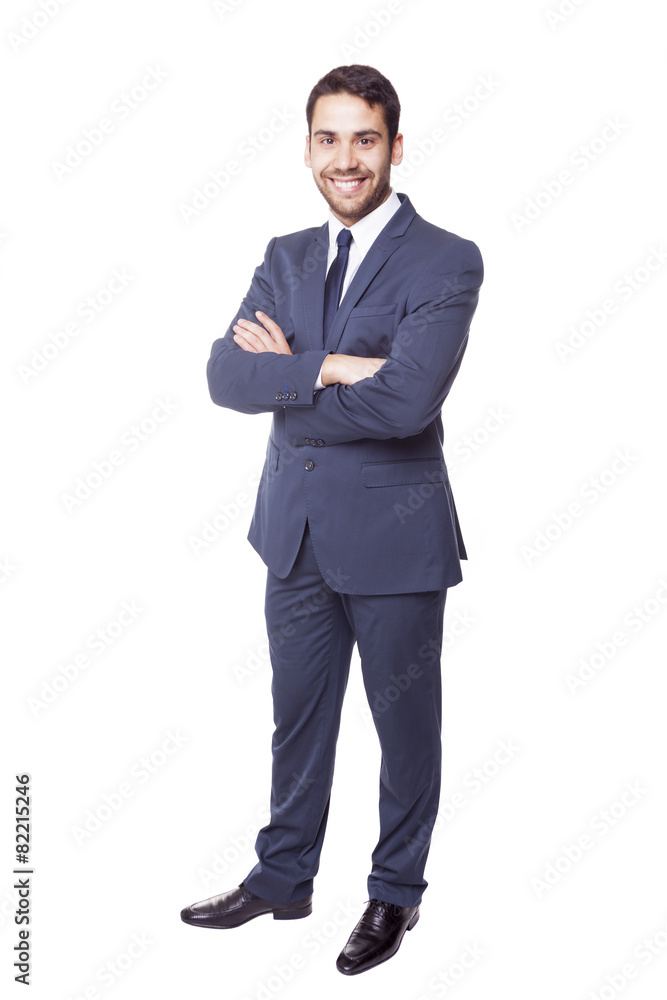 Happy businessman with arms crossed on a white background Happy businessman with arms crossed on a white background