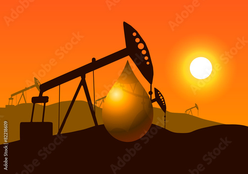 Vector Illustration. Oil well and oil drop.