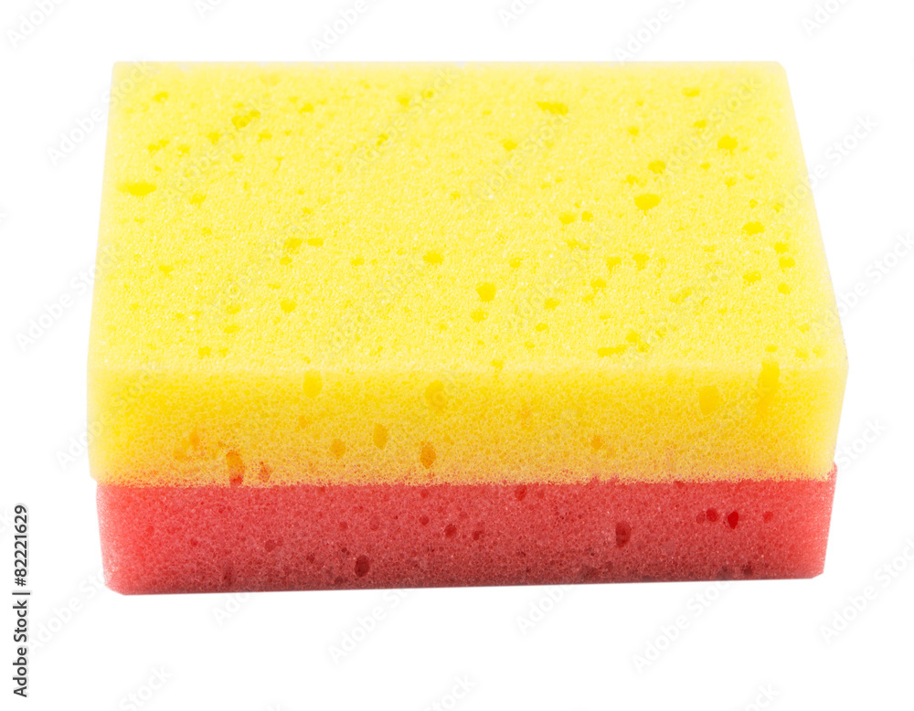 Red and yellow dish washing sponge over white background Red and yellow dish washing sponge over white background
