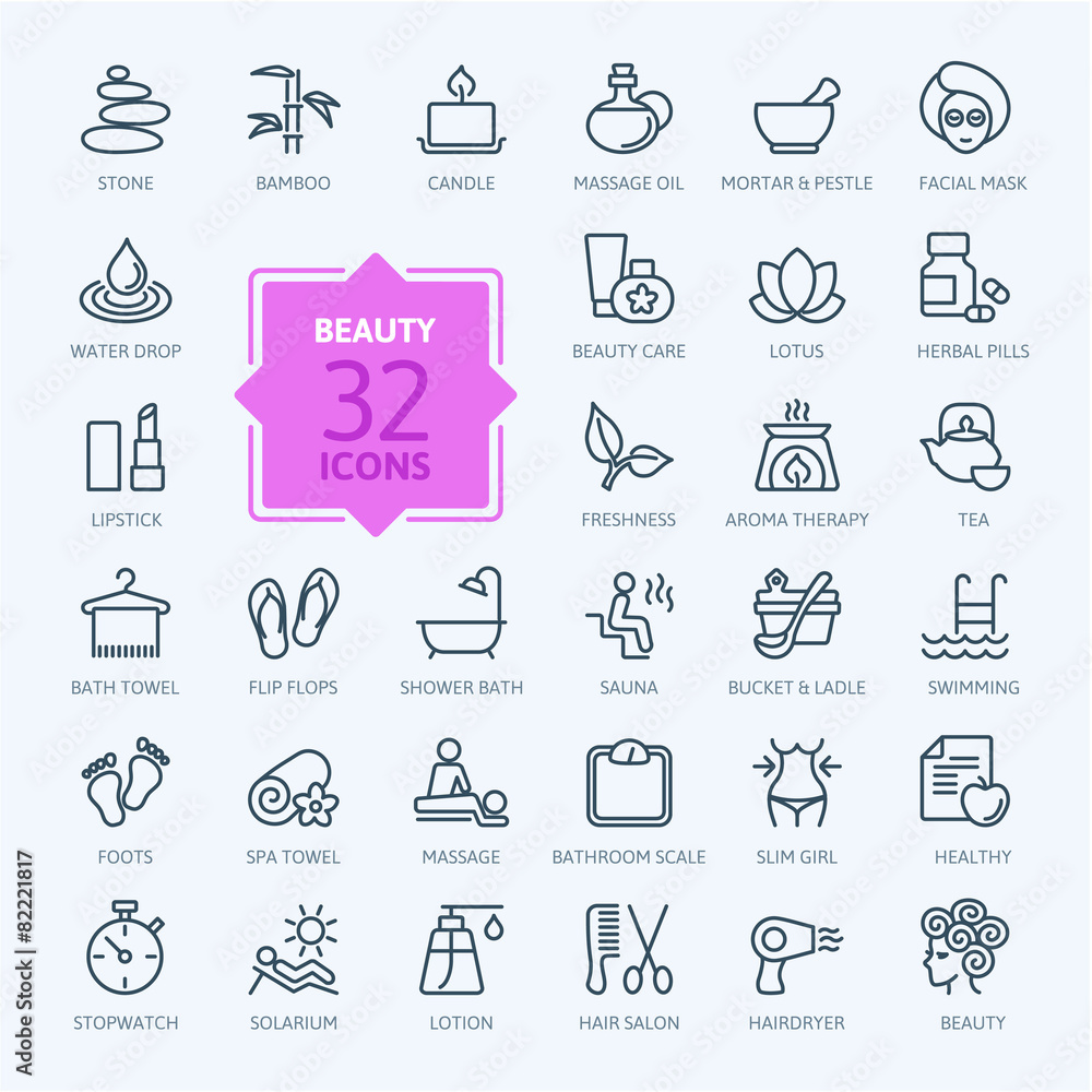 Thin lines web icon set - Spa & Beauty