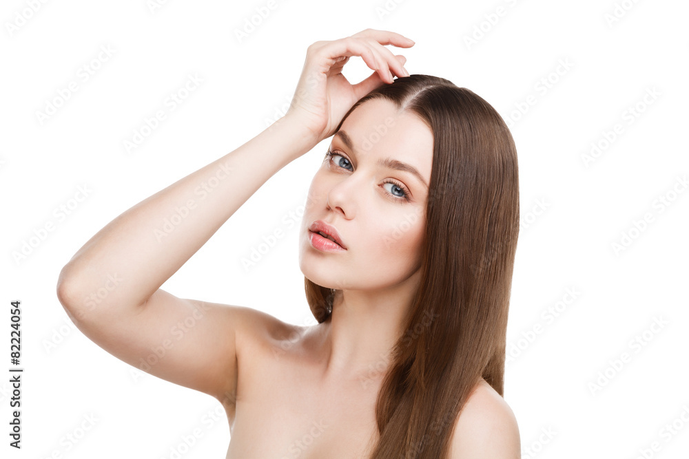 Young beautiful brunette woman with natural makeup isolated Young beautiful brunette woman with natural makeup isolated