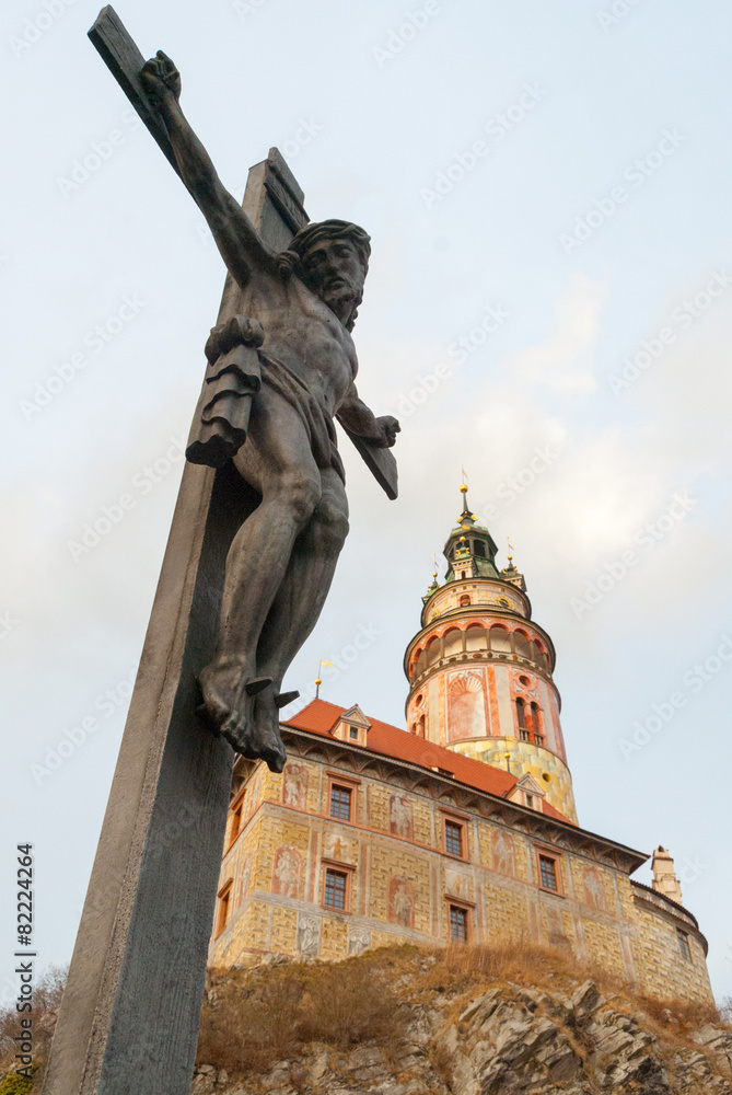 Fototapeta premium Jesus and Castle of Cesky Krumlov, Czech Republic