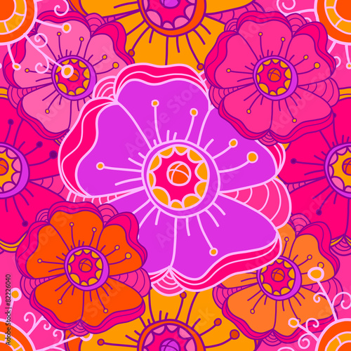 Fototapeta Naklejka Na Ścianę i Meble -  Seamless pattern with large colorful flowers. Pink and orange to